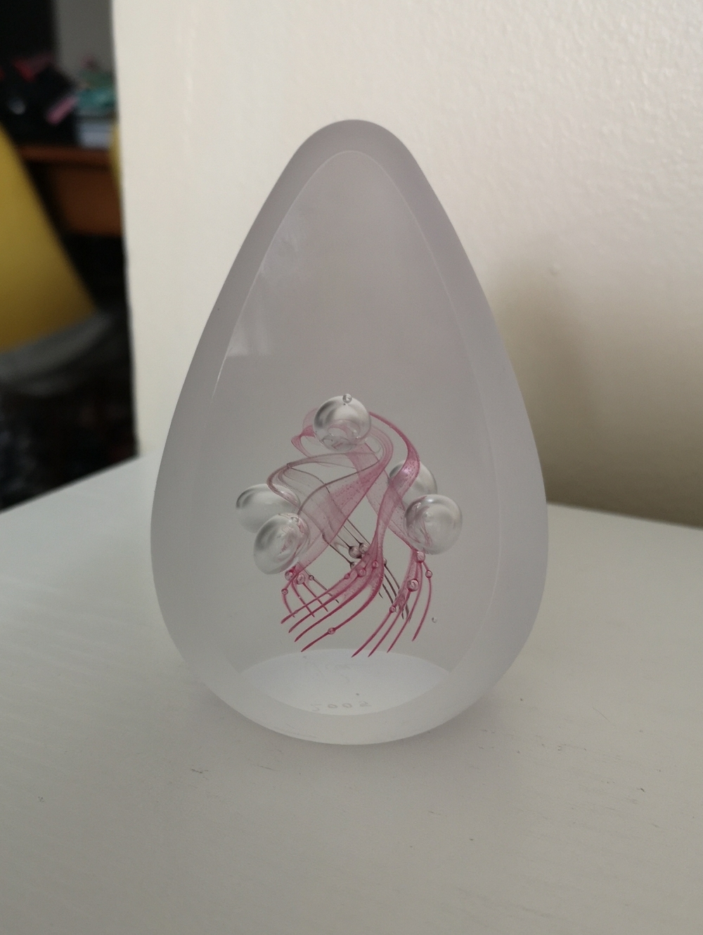 Incredible Paperweight Artist Signed, Monaco 2005 Clear Window & Frosted Ribbon